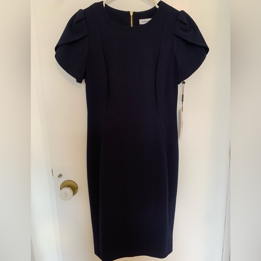 Calvin Klein Navy Tulip Sleeve Midi Dress